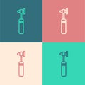 Pop art line Medical otoscope tool icon isolated on color background. Medical instrument. Vector Illustration.