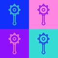 Pop art line Medieval chained mace ball icon isolated on color background. Medieval weapon. Vector