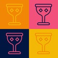 Pop art line Medieval goblet icon isolated on color background. Holy grail. Vector