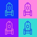 Pop art line Medieval throne icon isolated on color background. Vector