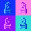 Pop art line Medieval throne icon isolated on color background. Vector