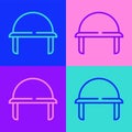 Pop art line Military helmet icon isolated on color background. Army hat symbol of defense and protect. Protective hat
