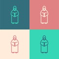 Pop art line Monk icon isolated on color background. Vector Illustration