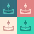 Pop art line Montjuic castle icon isolated on color background. Barcelona, Spain. Vector