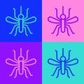 Pop art line Mosquito icon isolated on color background. Vector