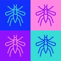 Pop art line Mosquito icon isolated on color background. Vector