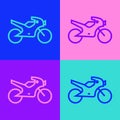 Pop art line Motorcycle icon isolated on color background. Vector Illustration