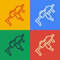 Pop art line MP9 submachine gun icon isolated on color background. Automatic weapon. Vector