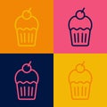 Pop art line Muffin icon isolated on color background. Vector