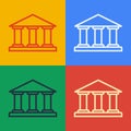 Pop art line Museum building icon isolated on color background. Vector Illustration Royalty Free Stock Photo