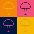 Pop art line Mushroom icon isolated on color background. Vector