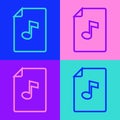 Pop art line Music book with note icon isolated on color background. Music sheet with note stave. Notebook for musical Royalty Free Stock Photo