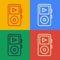 Pop art line Music player icon isolated on color background. Portable music device. Vector Royalty Free Stock Photo