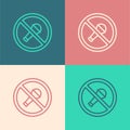 Pop art line Mute microphone icon isolated on color background. Microphone audio muted. Vector Royalty Free Stock Photo