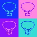 Pop art line Necklace with gem icon isolated on color background. Vector