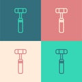 Pop art line Neurology reflex hammer icon isolated on color background. Vector Illustration.