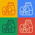 Pop art line Nuclear power plant icon isolated on color background. Energy industrial concept. Vector Royalty Free Stock Photo