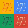 Pop art line Nuclear power plant icon isolated on color background. Energy industrial concept. Vector Royalty Free Stock Photo