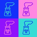 Pop art line Nuclear power plant icon isolated on color background. Energy industrial concept. Vector Royalty Free Stock Photo