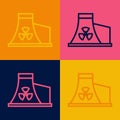 Pop art line Nuclear power plant icon isolated on color background. Energy industrial concept. Vector Royalty Free Stock Photo