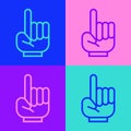 Pop art line Number 1 one fan hand glove with finger raised icon isolated on color background. Symbol of team support in Royalty Free Stock Photo