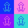 Pop art line Octopus icon isolated on color background. Vector