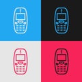 Pop art line Old vintage keypad mobile phone icon isolated on color background. Retro cellphone device. Vintage 90s Royalty Free Stock Photo