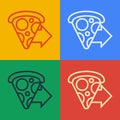 Pop art line Online ordering and fast pizza delivery icon isolated on color background. Vector Illustration Royalty Free Stock Photo