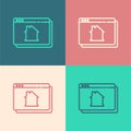 Pop art line Online real estate house in browser icon isolated on color background. Home loan concept, rent, buy, buying Royalty Free Stock Photo