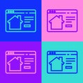 Pop art line Online real estate house in browser icon isolated on color background. Home loan concept, rent, buy, buying Royalty Free Stock Photo