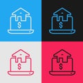 Pop art line Online real estate house in browser icon isolated on color background. Home loan concept, rent, buy, buying Royalty Free Stock Photo