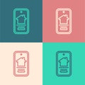 Pop art line Online real estate house on smartphone icon isolated on color background. Home loan concept, rent, buy Royalty Free Stock Photo