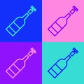 Pop art line Opened bottle of wine icon isolated on color background. Vector Illustration Royalty Free Stock Photo