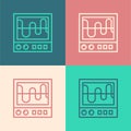 Pop art line Oscilloscope measurement signal wave icon isolated on color background. Vector Royalty Free Stock Photo