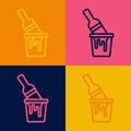 Pop art line Paint bucket with brush icon isolated on color background. Vector Royalty Free Stock Photo