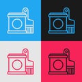 Pop art line Paint bucket and brush icon isolated on color background. Vector Royalty Free Stock Photo