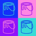 Pop art line Paint bucket icon isolated on color background. Vector Royalty Free Stock Photo