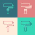 Pop art line Paint roller brush icon isolated on color background. Vector Royalty Free Stock Photo