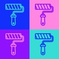 Pop art line Paint roller brush icon isolated on color background. Vector Royalty Free Stock Photo