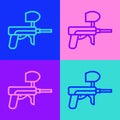 Pop art line Paintball gun icon isolated on color background. Vector Illustration