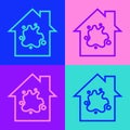 Pop art line Painting the house icon isolated on color background. Vector Royalty Free Stock Photo