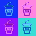 Pop art line Paper glass with drinking straw and water icon isolated on color background. Soda drink glass. Fresh cold Royalty Free Stock Photo