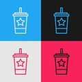 Pop art line Paper glass with drinking straw and water icon isolated on color background. Soda drink glass. Fresh cold Royalty Free Stock Photo