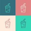 Pop art line Paper glass with drinking straw and water icon isolated on color background. Soda drink glass. Fresh cold Royalty Free Stock Photo