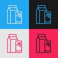 Pop art line Paper package for kefir and glass icon isolated on color background. Dieting food for healthy lifestyle and Royalty Free Stock Photo