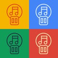 Pop art line Pause button icon isolated on color background. Vector