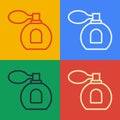 Pop art line Perfume icon isolated on color background. Vector