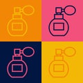 Pop art line Perfume icon isolated on color background. Vector