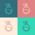 Pop art line Perfume icon isolated on color background. Vector