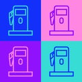 Pop art line Petrol or Gas station icon isolated on color background. Car fuel symbol. Gasoline pump. Vector Royalty Free Stock Photo